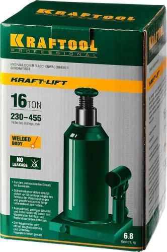 KRAFTOOL 16 т, 230-455 мм, домкрат гидравлический бутылочный сварной Kraft-Lift 43462-16_z01