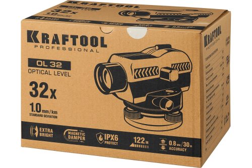 KRAFTOOL 122 м, увеличение 32Х, оптический нивелир OL-32 34520