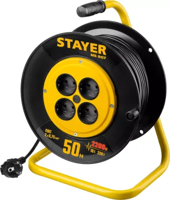 STAYER 50 м, 1300Вт, ПВС 2x0, удлинитель на катушке MS 207 55073-50