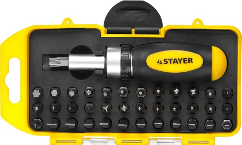 STAYER 38 шт., отвертка реверсивная с битами MAXFIX 2557-H38