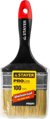 STAYER 100 мм, 4", щетина натуральная светлая, кисть плоская UNIVERSAL-PROFI 0104-100