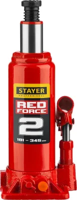 STAYER 2 т, 181-345 мм, домкрат бутылочный гидравлический RED FORCE 43160-2_z01 Professional