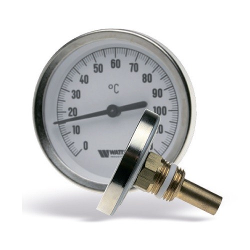 Термометр биметаллический аксиальный WATTS F+R801 SD - 1/2' (D-80 мм, шкала 0-120°C, гильза 50 мм)