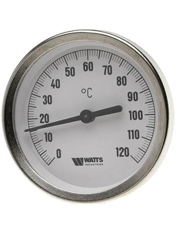 Термометр биметаллический аксиальный WATTS F+R801 OR - 1/2' (D-63 мм, шкала 0-160°C, гильза 75 мм)