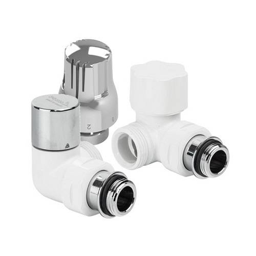 Комплект термостатический угловой левосторонний LUXOR KT 273/A - 1/2" x 3/4"EK (цвет блый/хром)