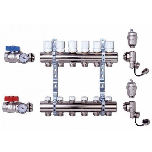Коллекторная группа в сборе LUXOR CD 468M/6 - 1" на 6 контуров 3/4" EK (с вентилями)