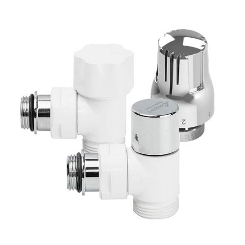 Комплект термостатический угловой LUXOR KT 259/A - 1/2" x 3/4"EK (цвет белый/хром)
