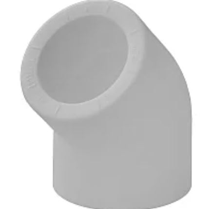 9400004045 Политэк d=40 Угольник 45* для полипропиленовых труб под сварку (цвет белый)