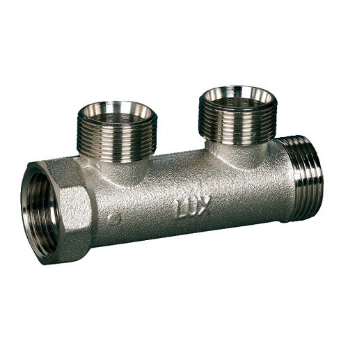 Коллектор распределительный проходной LUXOR CP 402 - 1" (НР/ВР) на 2 контура M24x19 (НР)