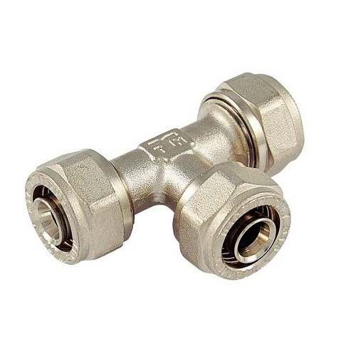 Тройник переходной Tiemme 1607 - 20x2.0 x 16x2.0 x 20x2.0 (винтовой, для металлопластиковых труб)