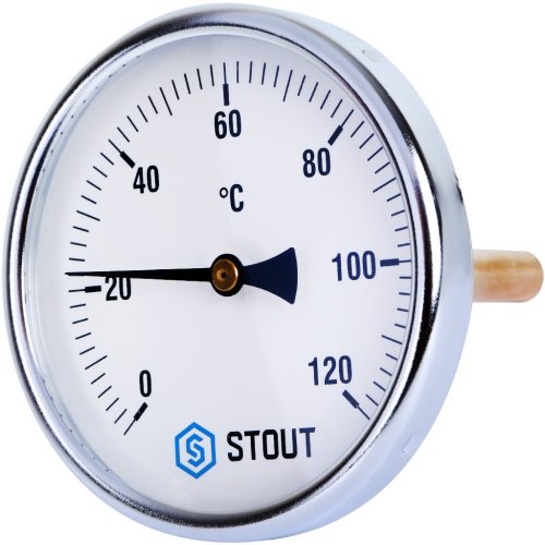 SIM-0001-101015 STOUT Термометр биметаллический с погружной гильзой. Корпус Dn 100 мм, гильза 100 мм 1/2", 0...120°С