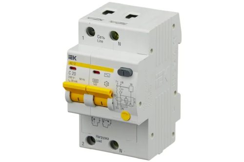 Фото Автоматический дифференциальный выключатель IEK АД-12 2п 10А 30мА С 9688916 Автоматический дифференциальный выключатель IEK АД-12 2п 10А 30мА С 9688916