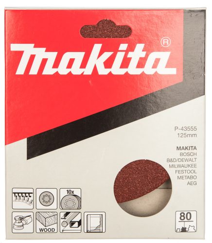 Шлифлист по дереву, металлу и краске 10 шт. 125 мм К80 Makita P-43555