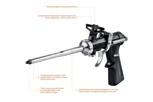 Цельнометаллический пистолет для монтажной пены KRAFTOOL INDUSTRIE 06853