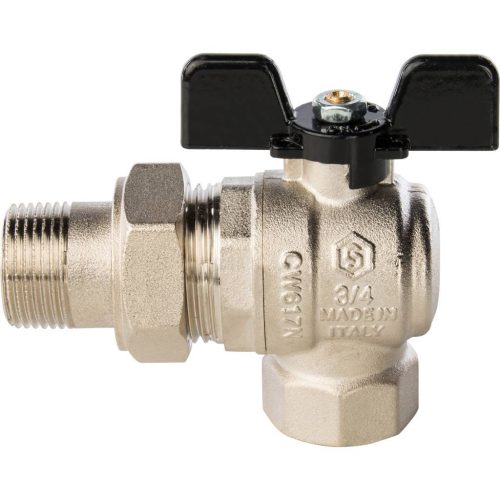 SVB-0008-000020 STOUT Кран шаровой полнопроходной угловой с "американкой", ВР/НР, ручка бабочка 3/4