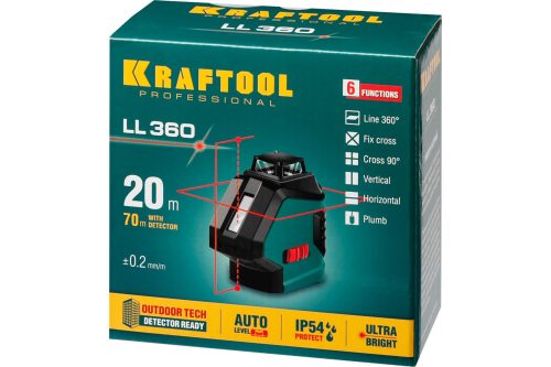 KRAFTOOL 20-70 м, 360 градусов, (детектор), сверхъяркий, IP54, точн. 0,2 мм/м, в сумке, нивелир лазерный LL360 34645