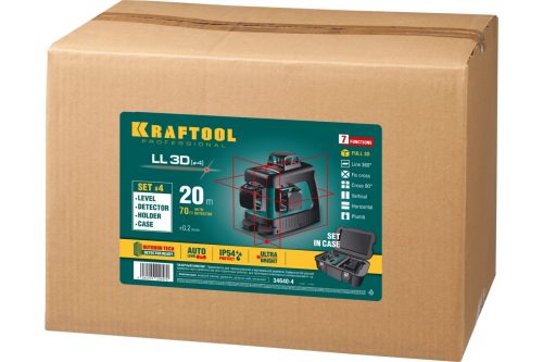 Фото KRAFTOOL 20-70 м, 360 градусов, (детектор), сверхъяркий, IP54, точн. 0,2 мм/м, держатель, детектор, в кейсе, нивелир лазерный LL-3D-4 34640-4 KRAFTOOL 20-70 м, 360 градусов, (детектор), сверхъяркий, IP54, точн. 0,2 мм/м, держатель, детектор, в кейсе, нивелир лазерный LL-3D-4 34640-4