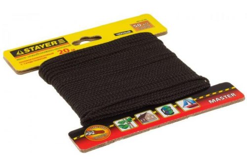 Фото STAYER 20 м, 3 мм, полипропиленовый, вязанный, с сердечником, черный, шнур хозяйственно-бытовой 50411-03-020 STAYER 20 м, 3 мм, полипропиленовый, вязанный, с сердечником, черный, шнур хозяйственно-бытовой 50411-03-020