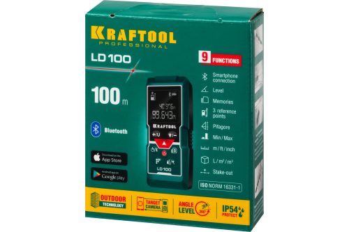 KRAFTOOL дальность 5 см - 100 м, точность 1,5 мм, лазерный дальномер 34765