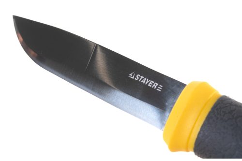 STAYER лезвие 110 мм, обрезиненная ручка, нож туристический 47630