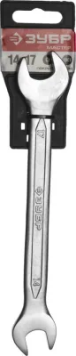 ЗУБР 14х17 мм, Cr-V сталь, хромированный, гаечный ключ рожковый 27010-14-17 Мастер