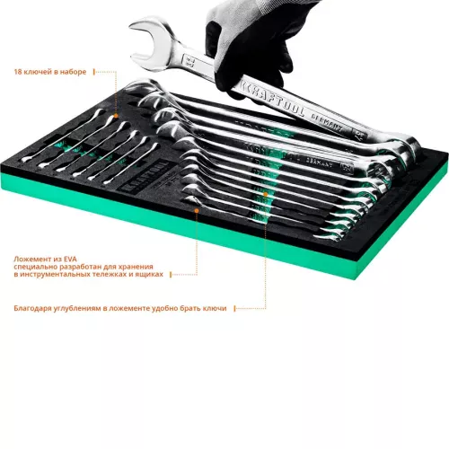 Фото KRAFTOOL 18 шт, 6 - 32 мм, набор комбинированных гаечных ключей 27079-H18E KRAFTOOL 18 шт, 6 - 32 мм, набор комбинированных гаечных ключей 27079-H18E