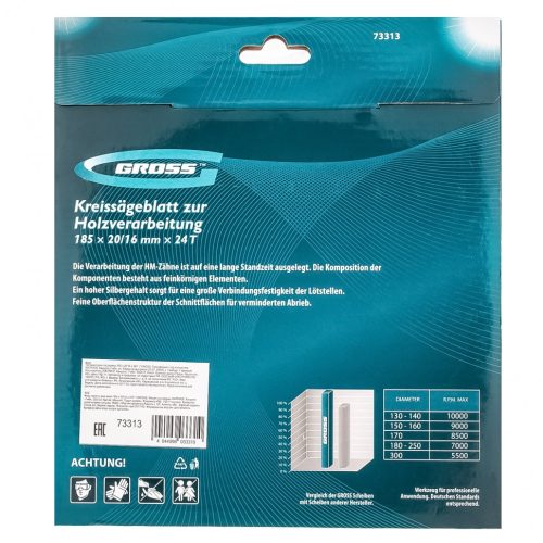 Фото Пильный диск по дереву 185 x 20/16 x 24Т Gross Пильный диск по дереву 185 x 20/16 x 24Т Gross
