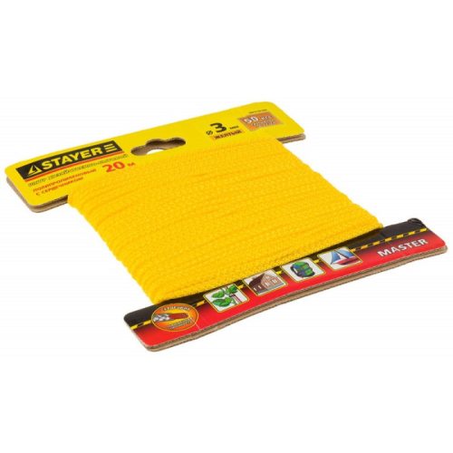 STAYER 20 м, 3 мм, полипропиленовый, вязанный, с сердечником, желтый, шнур хозяйственно-бытовой 50414-03-020