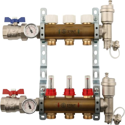 Фото SMB 0473 000003 STOUT Распределительный коллектор из латуни с расходомерами 3 вых. SMB 0473 000003 STOUT Распределительный коллектор из латуни с расходомерами 3 вых.