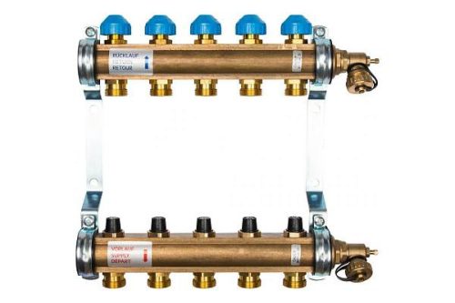 Коллекторная группа WATTS HKV - 1"ВР/ВР на 5 контуров 3/4"EK (с вентилями, латунь)