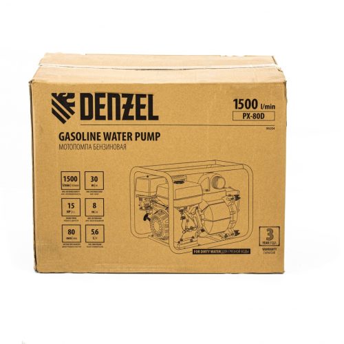Фото Мотопомпа бензиновая для грязной воды PX-80D, 15 л.с, 3", 1500 л/мин, глубина 8 м , напор 30 м Denzel Мотопомпа бензиновая для грязной воды PX-80D, 15 л.с, 3", 1500 л/мин, глубина 8 м , напор 30 м Denzel