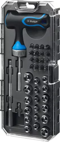 Фото ЗУБР 38 шт., отвертка реверсивная с насадками 25351-H38 Профессионал ЗУБР 38 шт., отвертка реверсивная с насадками 25351-H38 Профессионал