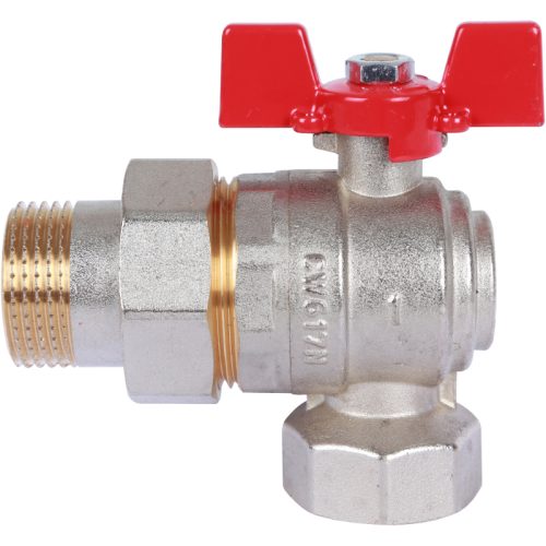 RBV-0006-0610225 ROMMER Шаровой кран угловой с американкой 1" ВН/НР, ручка бабочка