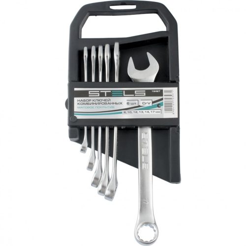 Фото Набор ключей комбинированных, 8-17 мм, 6 шт, CrV, матовый хром Stels Набор ключей комбинированных, 8-17 мм, 6 шт, CrV, матовый хром Stels