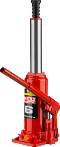 STAYER 6 т, 216-413 мм, домкрат бутылочный гидравлический RED FORCE 43160-6_z01 Professional
