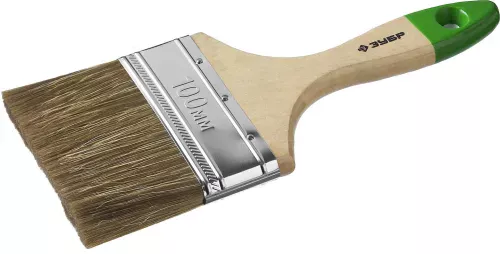 Фото ЗУБР 100 мм, 4'', щетина смешанная, кисть малярная плоская 4-01009-100 ЗУБР 100 мм, 4'', щетина смешанная, кисть малярная плоская 4-01009-100