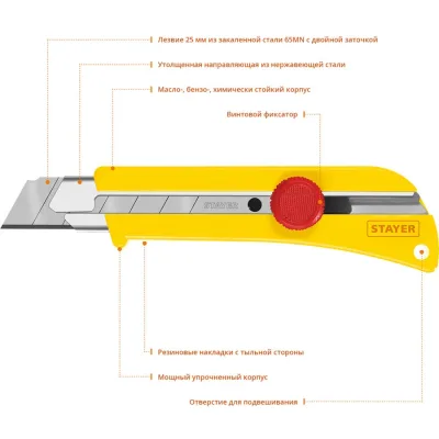 STAYER 25 мм, сегментированное лезвие, винтовой фиксатор SK-25, нож 09173_z01