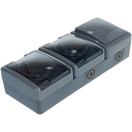 Фото Блок две розетки + выключатель ЭРА 11-7403-03 IP54, 16A 10AX -250В, ОУ, Эксперт, серый Б0027674 Блок две розетки + выключатель ЭРА 11-7403-03 IP54, 16A 10AX -250В, ОУ, Эксперт, серый Б0027674