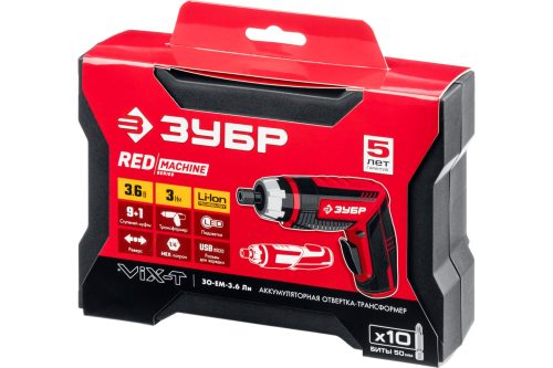 Фото ЗУБР 3.6 В, в кейсе с 10 битами, отвертка-трансформер аккумуляторная ViX-T ЗО-ЕМ-3.6 Ли ЗУБР 3.6 В, в кейсе с 10 битами, отвертка-трансформер аккумуляторная ViX-T ЗО-ЕМ-3.6 Ли