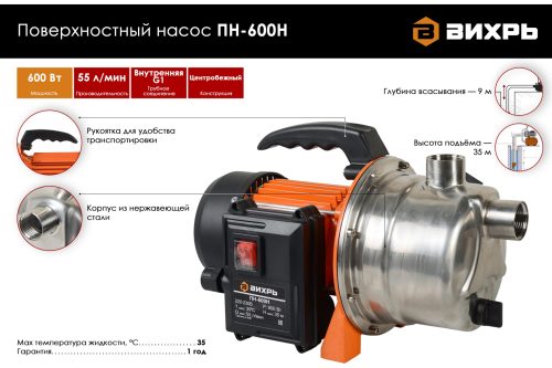 Поверхностный насос Вихрь ПН-600Н