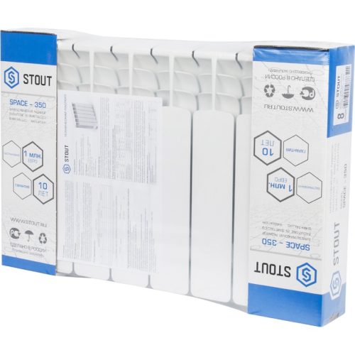 SRB-0310-035008 STOUT Space 350 8 секций радиатор биметаллический боковое подключение RAL9016