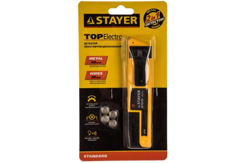 STAYER поиск металла и скрытой электропроводки, детектор многофункциональный 2 в 1 45296