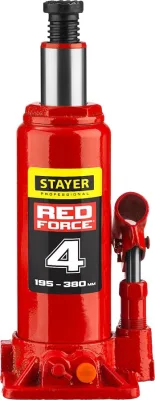 STAYER 4 т, 195-380 мм, домкрат бутылочный гидравлический RED FORCE 43160-4_z01 Professional