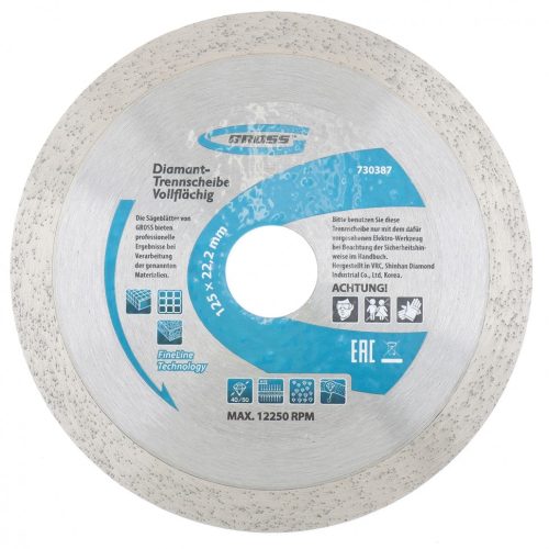 Диск алмазный, 125 х 22.2 мм, сплошной, мокрая резка Gross