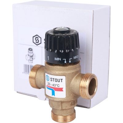 SVM-0120-164320 STOUT Термостатический смесительный клапан для систем отопления и ГВС 3/4"  НР   20-43°С KV 1,6