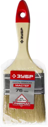 Фото ЗУБР 75 мм, 3'', щетина натуральная светлая, кисть малярная плоская 4-01003-075 ЗУБР 75 мм, 3'', щетина натуральная светлая, кисть малярная плоская 4-01003-075
