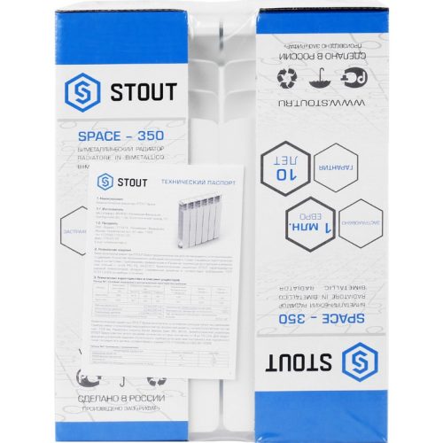 SRB-0310-035004 STOUT Space 350 4 секции радиатор биметаллический боковое подключение RAL9016