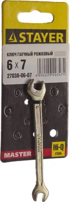 STAYER 6х7 мм, Hi-Q Сталь, оцинкованный, гаечный ключ рожковый 27038-06-07 Master