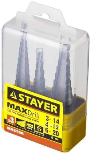 STAYER 3 шт., HSS, набор ступенчатых сверл по сталям и цвет.мет 29660-3-20-H3