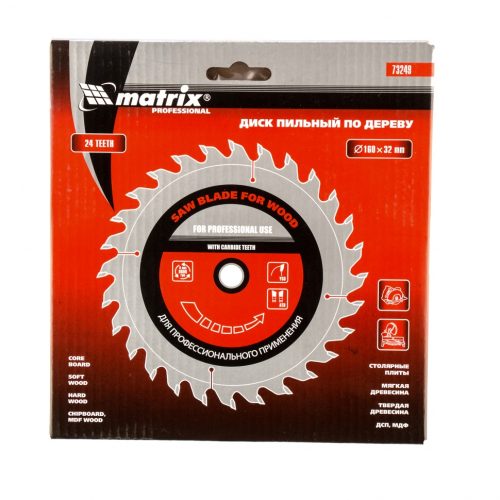 Фото Пильный диск по дереву, 160 х 32 мм, 24 зуба Matrix Professional Пильный диск по дереву, 160 х 32 мм, 24 зуба Matrix Professional